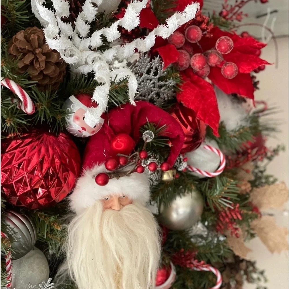 FINAL PRICE One of a Kind Red white and silver Santa Claus Christmas wreath XL